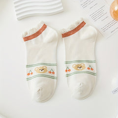 5 Pairs Bear & Cherry Print Women's Socks Set