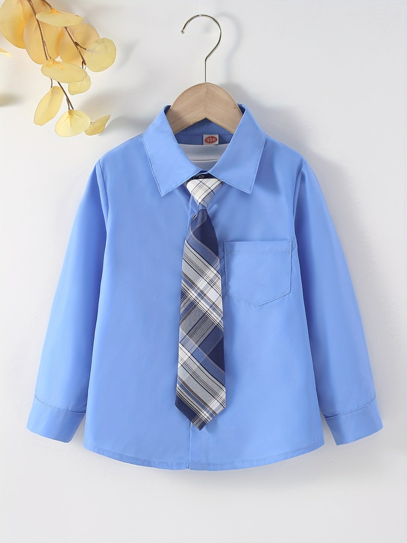 Boys Long Sleeve Shirt & Tie High School Summer Suit