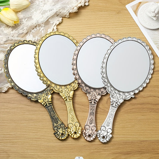 Vintage Hand Mirror Floral Pattern Handheld Makeup Mirror