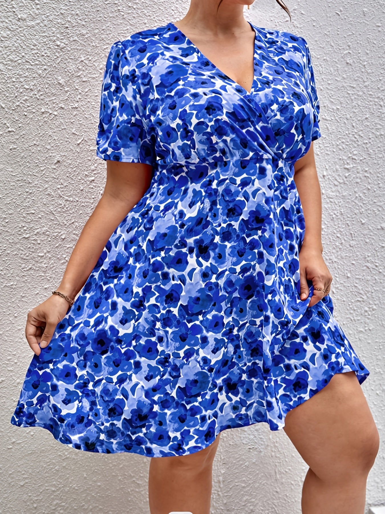  Boho Dress Women's Plus Floral Print Short Sleeve Slim Fit Dress