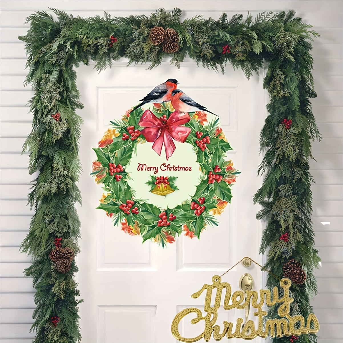 Christmas Hanging Sign Sparkling Tree & Wreath Festive Decor