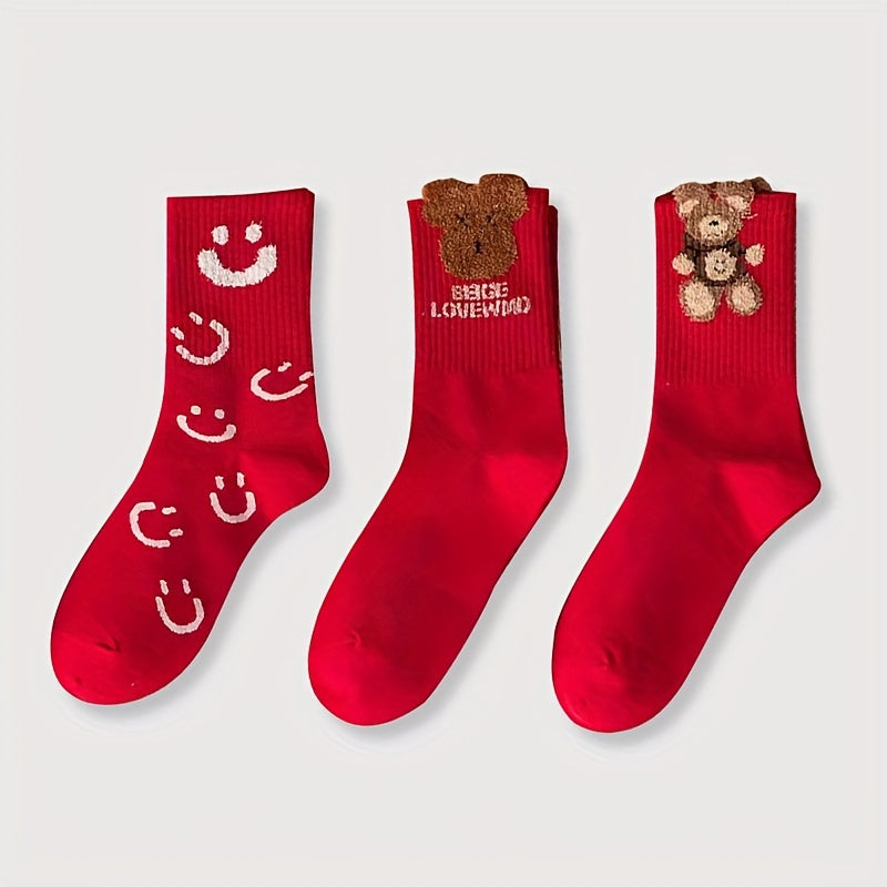 4 Pairs Cartoon Pattern Socks Chinese Year Women's Stockings