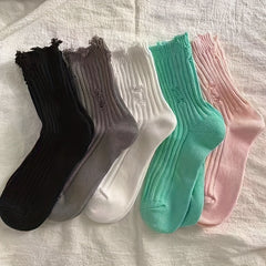 5 Pairs Ripped Solid Socks Women's Mid Tube Stockings