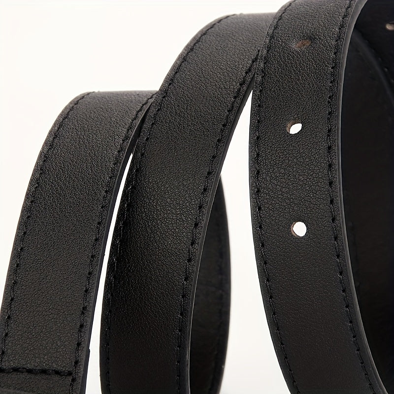 Classic Solid PU Belt with Golden Oval Pin Buckle for Women