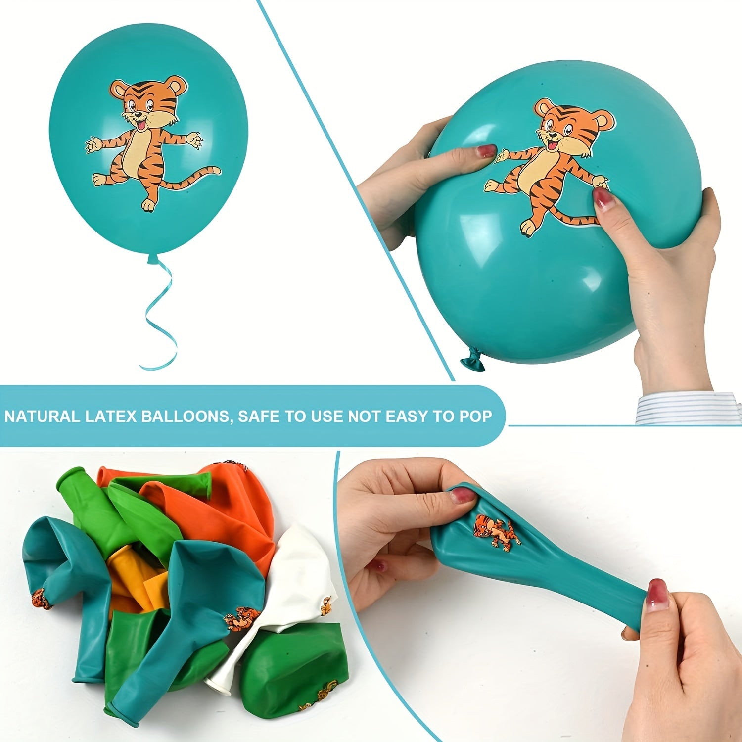 30pcs Jungle Animal Latex Balloons Set with Ribbon