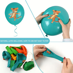 30pcs Jungle Animal Latex Balloons Set with Ribbon