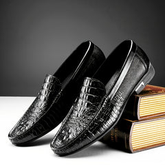 Men's Crocodile Embossed Leather Formal Shoes Pointed Toe Slip On Dress Shoes