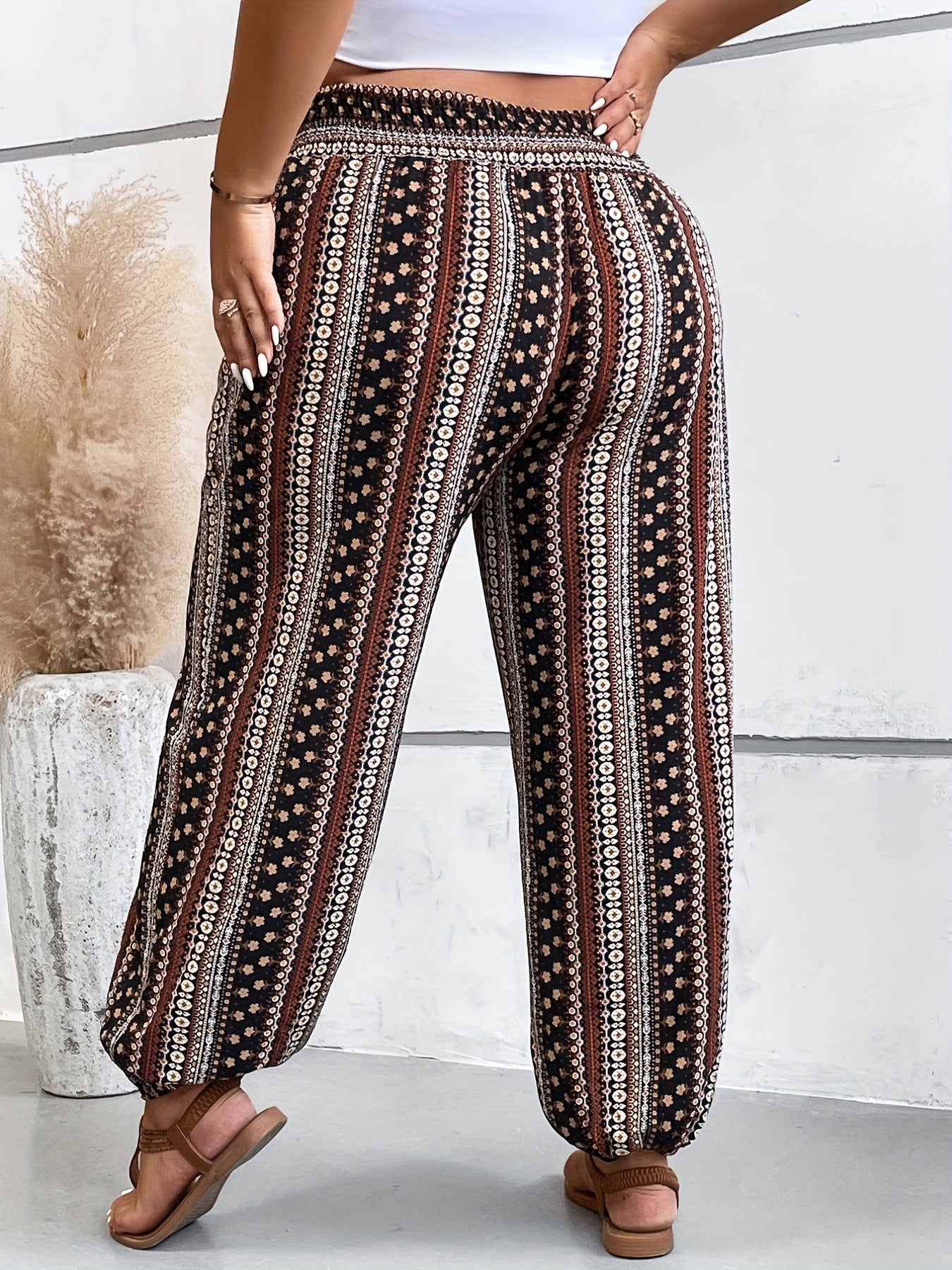  Boho Patchwork Print Drawstring Pants