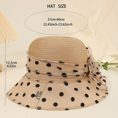 Polka Dot Bucket Hat Mesh Flower Decor Organza Sun Hats Lightweight Summer Derby