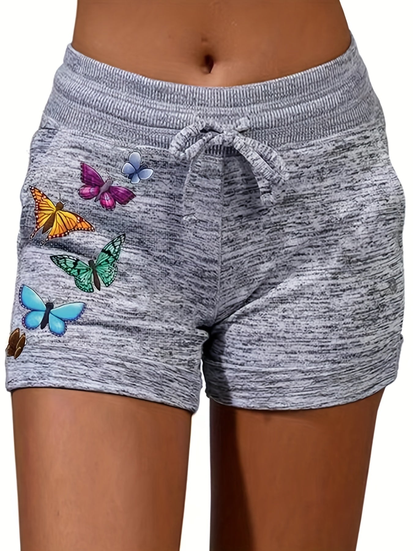 Butterfly Pattern Drawstring Shorts Women's Casual Dual Pockets Shorts