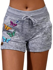 Butterfly Pattern Drawstring Shorts Women's Casual Dual Pockets Shorts