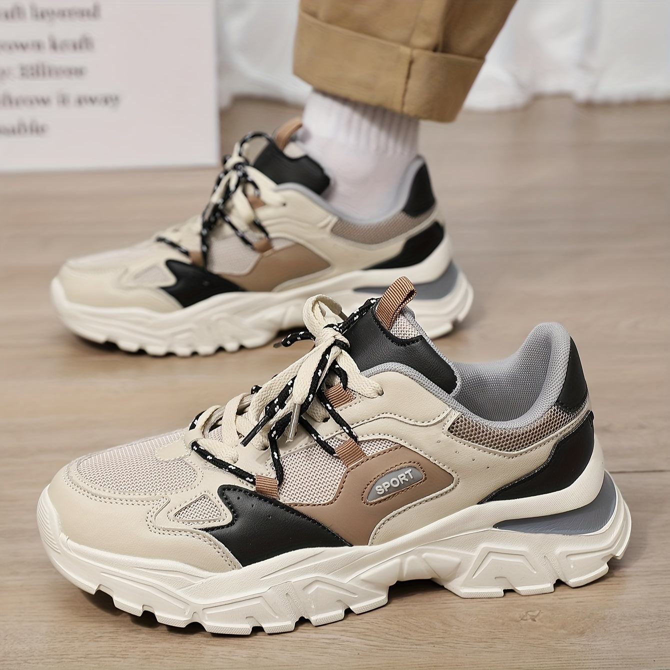 Men's Breathable Chunky Shoes Casual Lace Up Soft Sole Sneakers