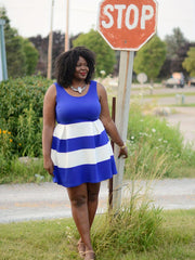  Colorblock Round Neck Flare Dress