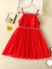 Girls' Solid Lace Patchwork Mesh Dress