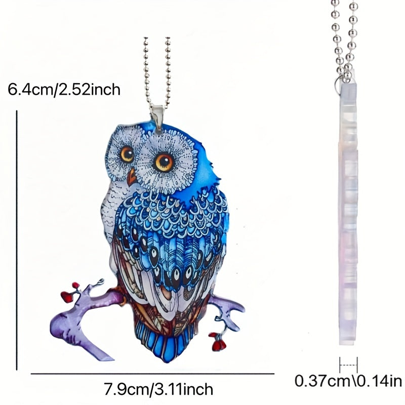 Acrylic Owl Car Rearview Mirror Pendant Fan Keychain Decoration