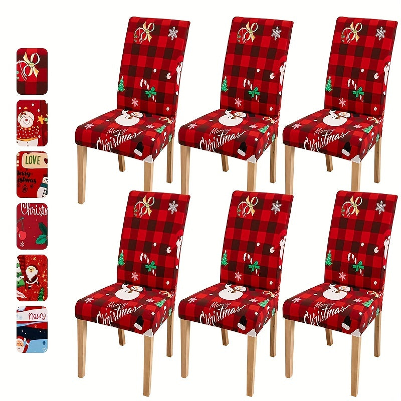 6pcs Fabric Christmas Chair Slipcovers Elastic Santa Elk Design