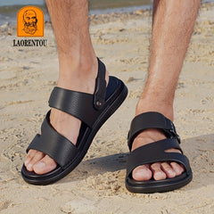 Men's Leather Sandals Wear Resistant Non Slip Outdoor Hiking Beach Water Shoes