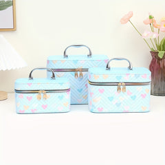 Heart Pattern Makeup Travel Case Cosmetic Organizer Bag with Mirror - 3 Sizes