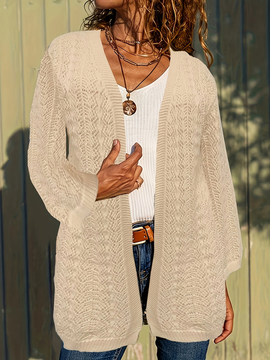 Women's Plus Jacquard Long Sleeve Open Front Cardigan