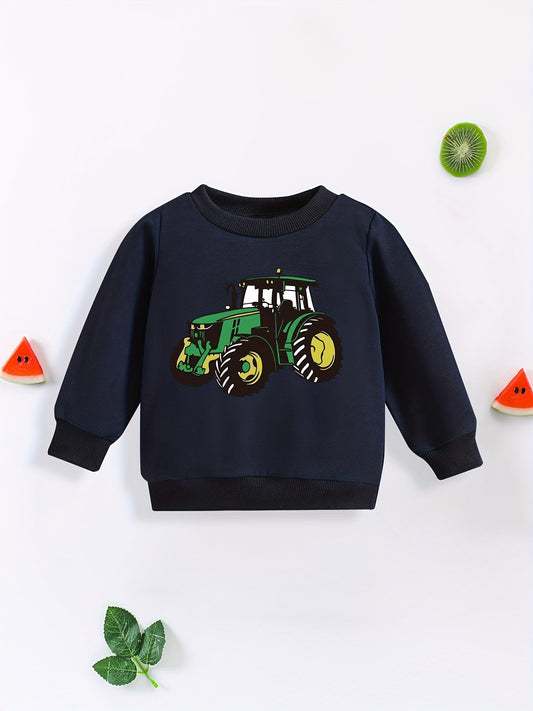 Baby Tractor Print Sweatshirt Long Sleeve Pullover