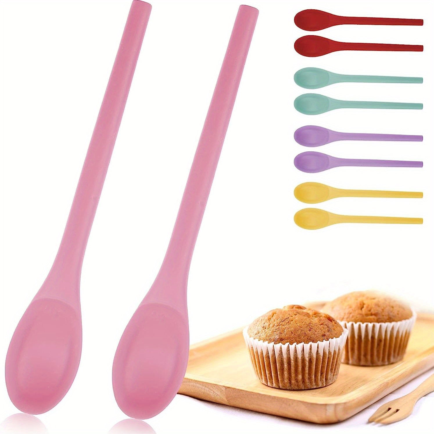 2pcs Long Handle Silicone Spoons for Cooking Mixing Dishwasher Safe