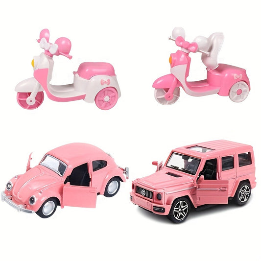 4pcs Pink Trinkets Car Toy Collection Alloy Metal Motorcycle Off road Car Toys