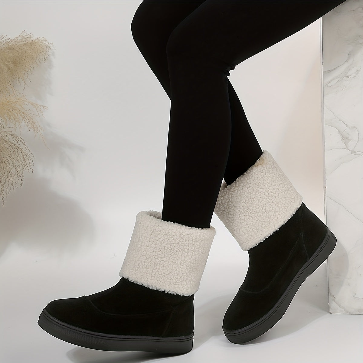 Women's Snow Boots Faux Fur Lined Slip On Outdoor Shoes
