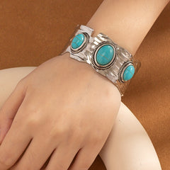 Vintage Bohemian Style Turquoise Iron Egg Open Bracelet