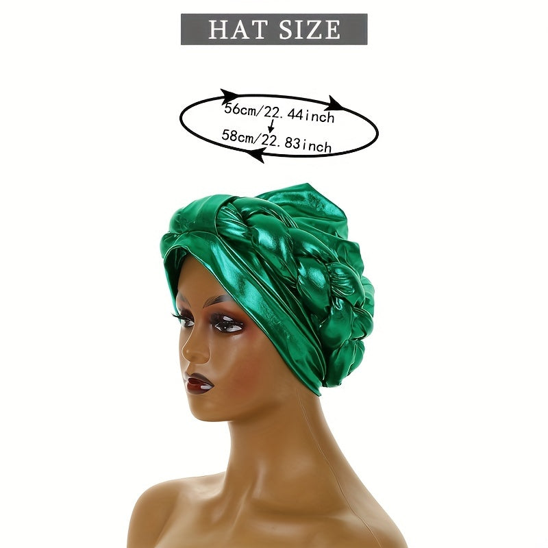 Green Hot Stamping Turban Cap Elastic Braided Pre-tied Head Wrap