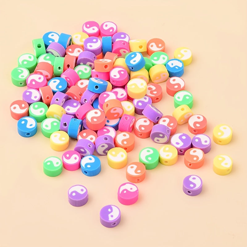 100pcs 10mm Multicolour Tai Ji Polymer Clay Spacer Beads DIY Jewelry Making