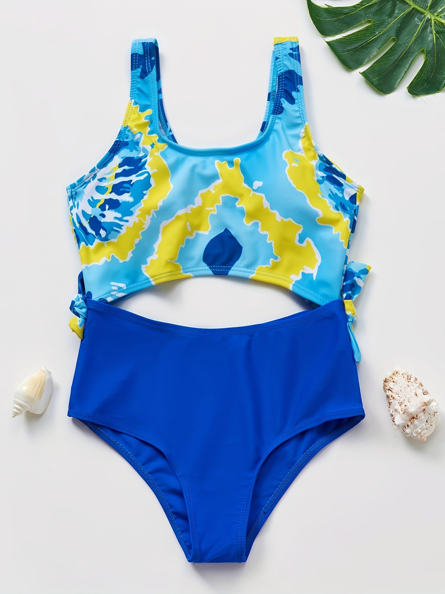 Girl's Block One Piece Swimsuit Mid Stretch Sleeveless