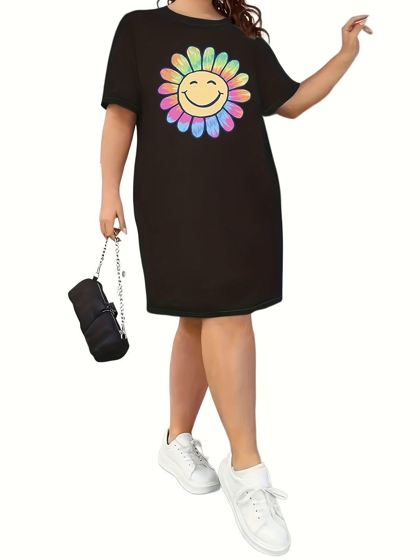  Sunflower Print Sleep Tee Dress
