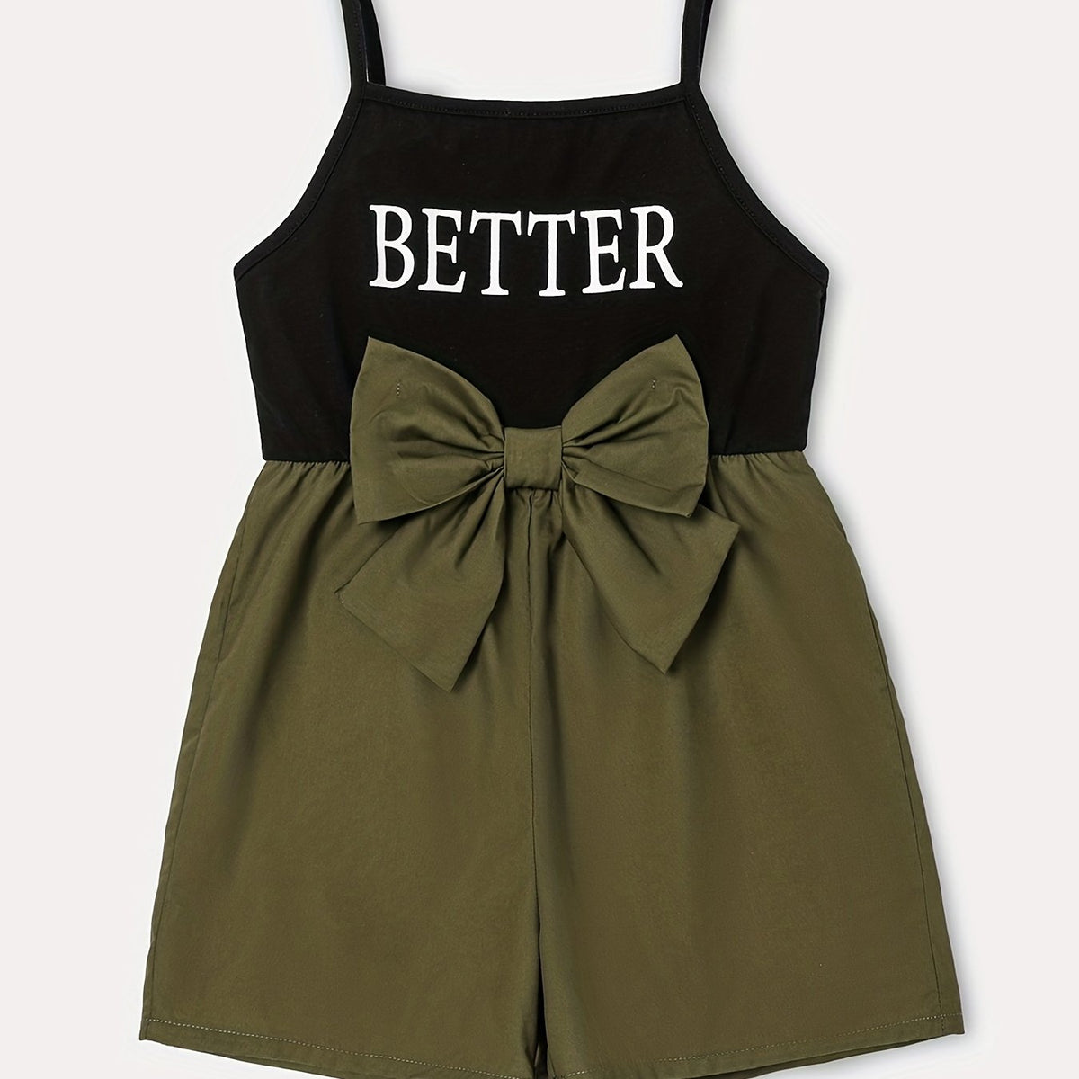 Girls Letter Graphic Bow Front Spliced Cami Rompers Kids Summer Clothes