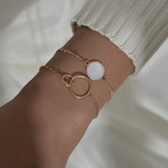Dainty Chain Bracelet Geometric Double Circle Adjustable Hand Chain Set