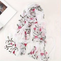 Peach Blossom Embroidered Scarf Windproof Sun Proof