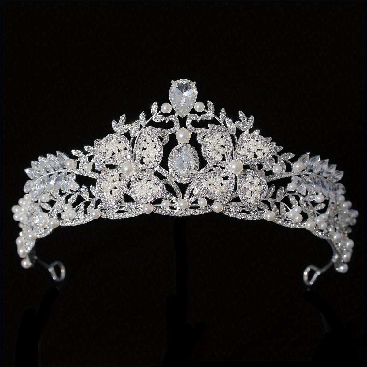 Bridal Faux Pearl Crystal Crown Tiara Wedding Head Jewelry