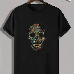 Skull Pattern Print Men's Sports T-Shirt