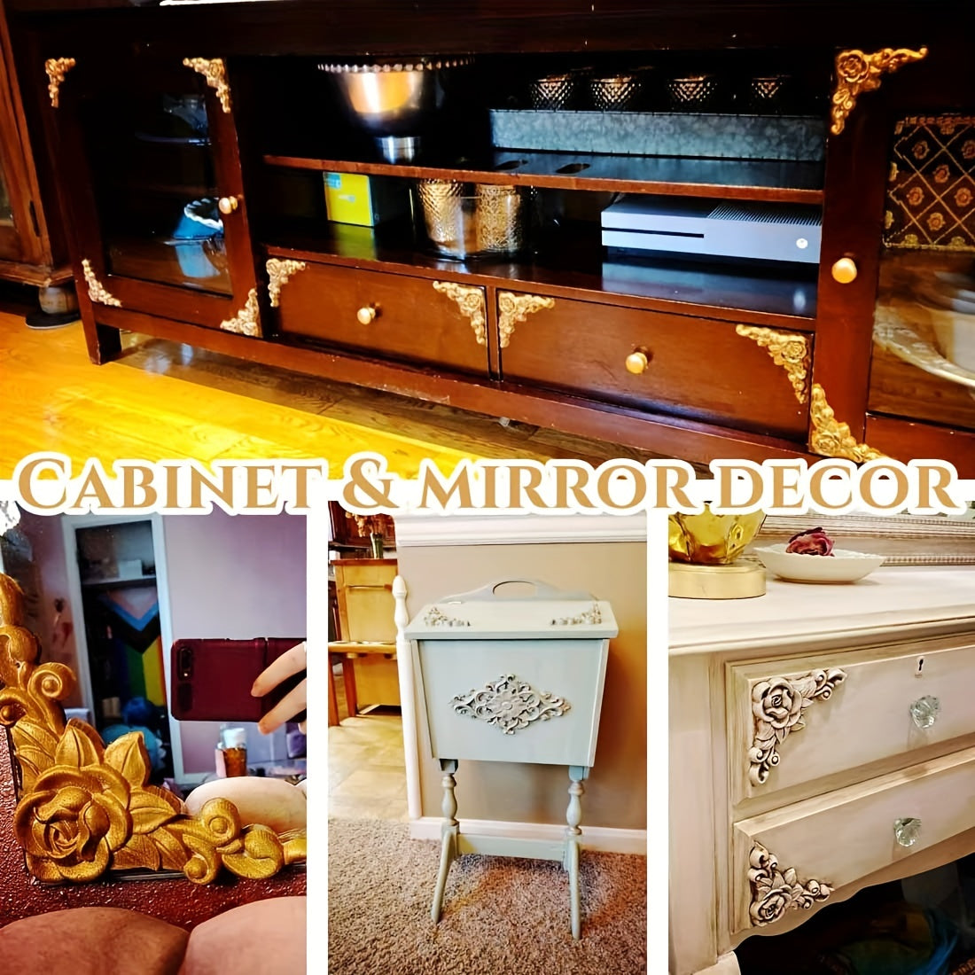 4pcs Wood Appliques & Onlays For Furniture 3.15x3.15in Carved Corner Decoration