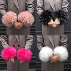 2pcs Winter Faux Fur Arm Warmers Short Wrist Band Cuffs for Women