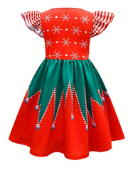 Girl's Christmas Costume Snowflake A-line Dress Kids Clothes For Party