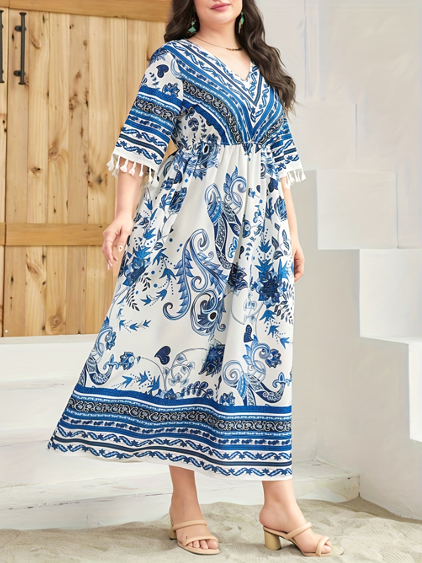  Retro Dress Women's Plus Paisley Floral Geometric Print