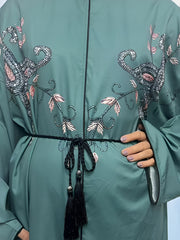 Floral Embroidery Plus Size Casual Jalabiya Dress