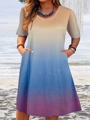  Ombre Print Short Sleeve Tee Dress With Pockets