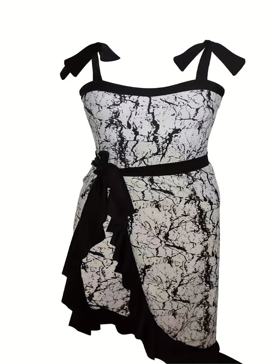  Modest Tankini Set Marble Print Swimsuit & Cover Up Skirt Two Piece