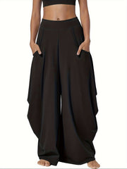 Women's Plus Solid Ruched Wide Leg Harem Trousers