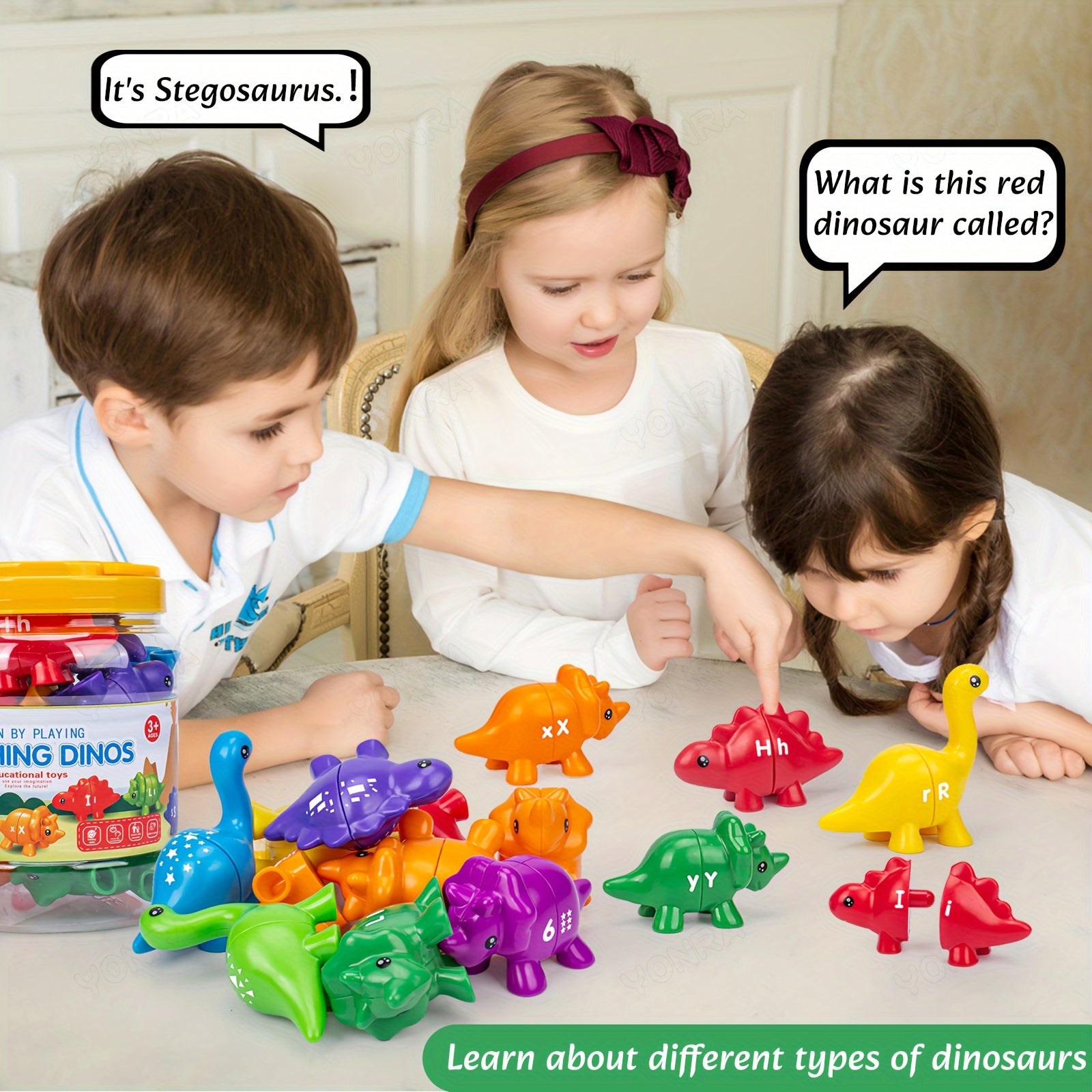 Dinosaur Pairing Toy Alphabet Number Pattern with Storage Bucket