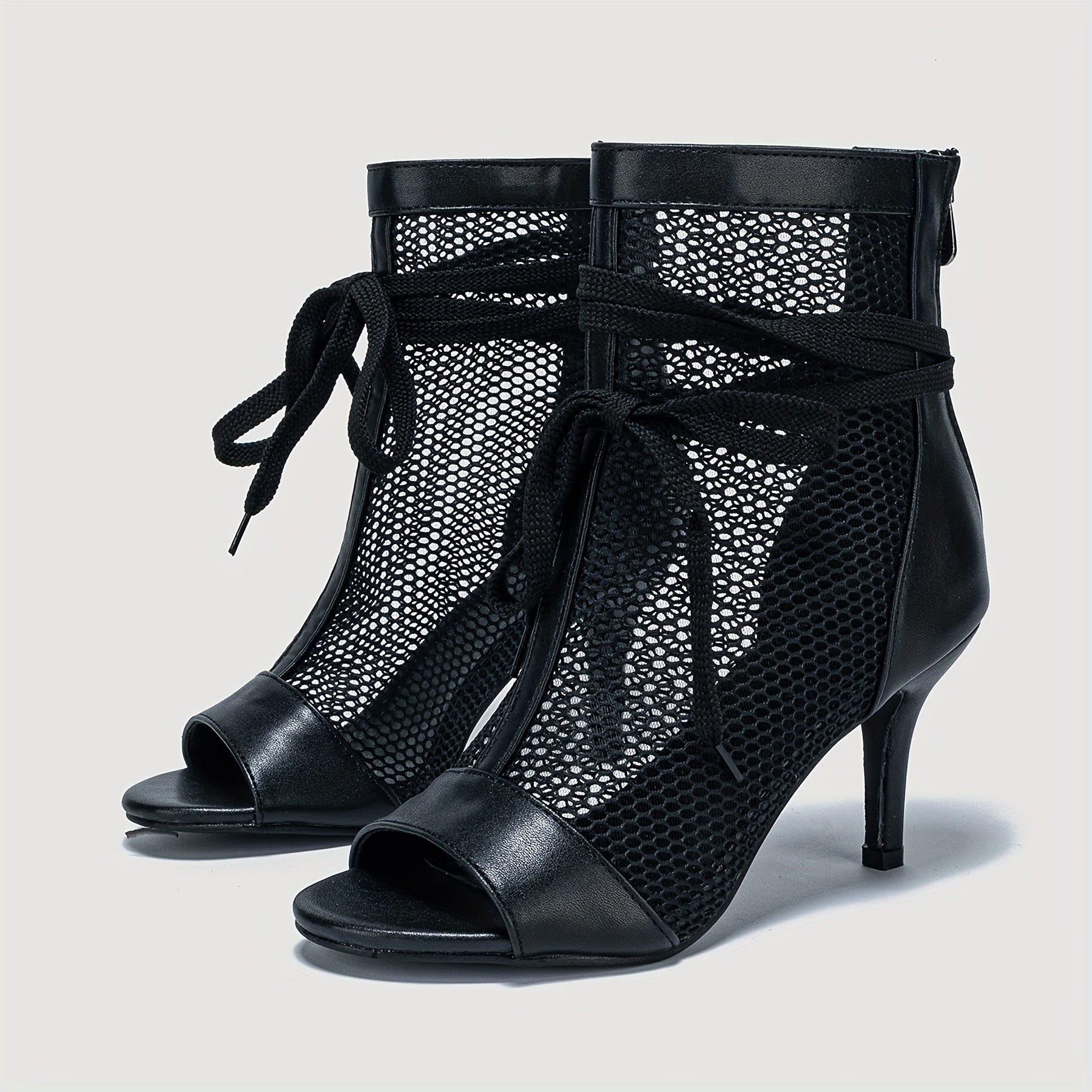 Women's Mesh Stiletto Heels Peep Toe Sandals Bowknot Pumps