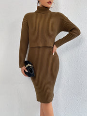 Casual Sweater Turtleneck Top & Bodycon Dress Set