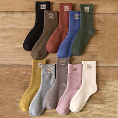 5 Pairs Smiling Face Print Socks Comfy Mid Tube Women's Stockings