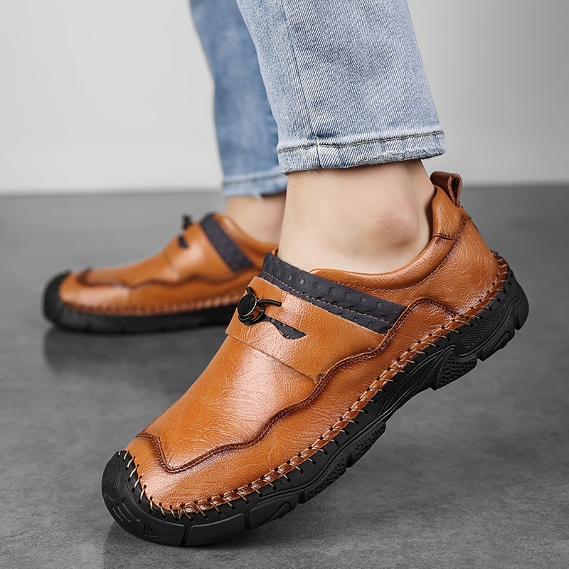 Men Leather Stitch Loafer Shoes Lightweight Slip On Casual Sneakers